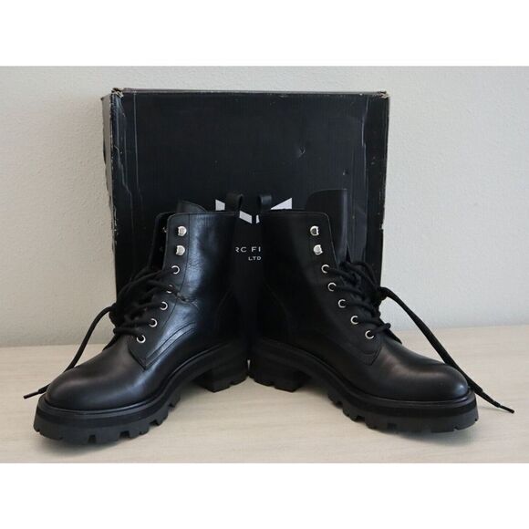 Marc Fisher LTD Women's Sz 8M Black Mllucien Leather Lug Sole Ankle Boots - Picture 1 of 8